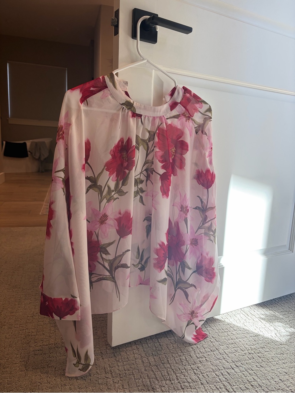 Joie Pink Floral Sheer Long-Sleeve Blouse